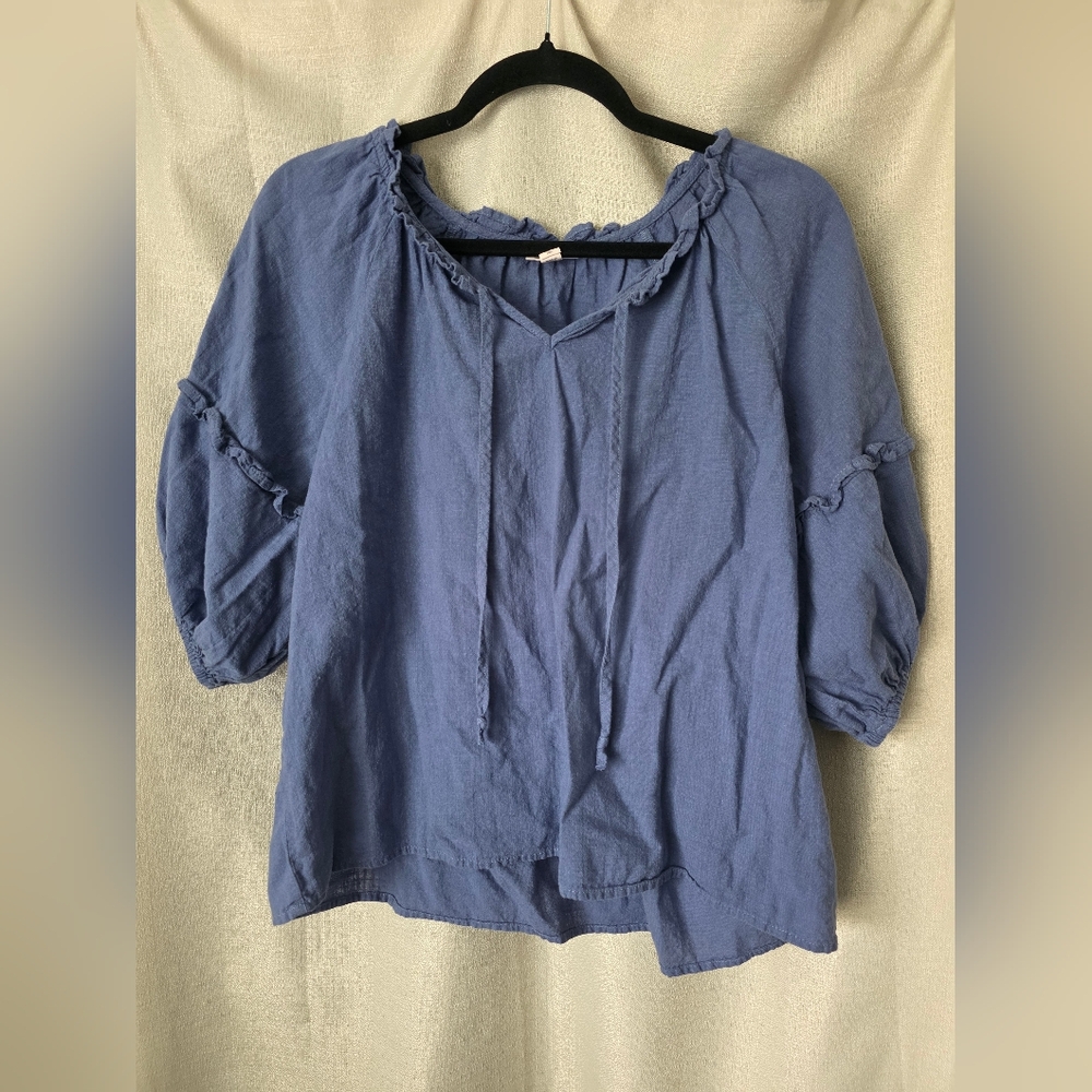 Women’s L Cornflower Blue Cotton Peasant Blouse